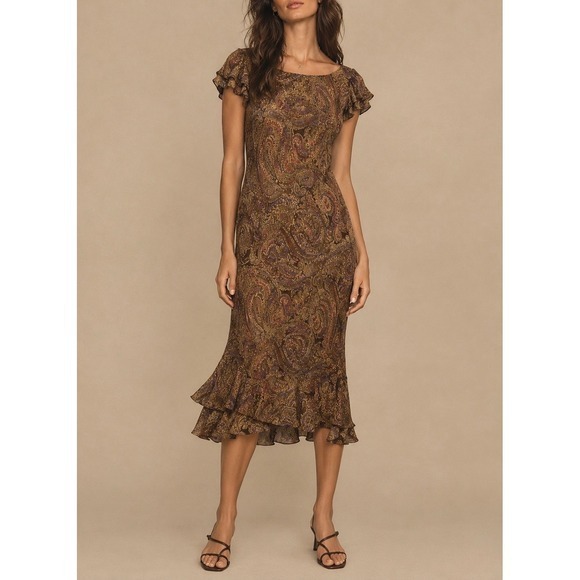 Vintage Dresses & Skirts - VINTAGE 90s JONES NEW YORK Bias Cut 100% Silk Paisley Midi Dress